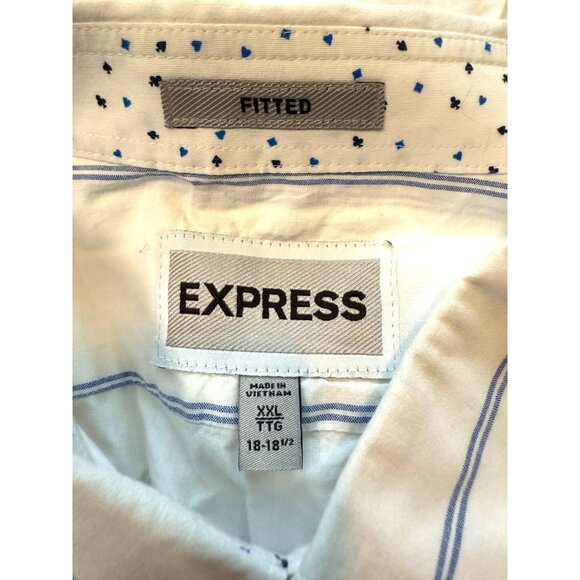 Express Mens Fitted Button-Up Shirt Size XXL Striped Cotton Long Sleeve - Picture 6 of 8